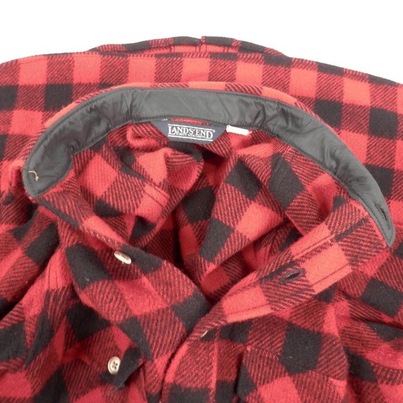 Lands End Mens L Wool Nylon Long Sleeve Red Black Buffalo Plaid Shirt Shacket - Picture 7 of 7